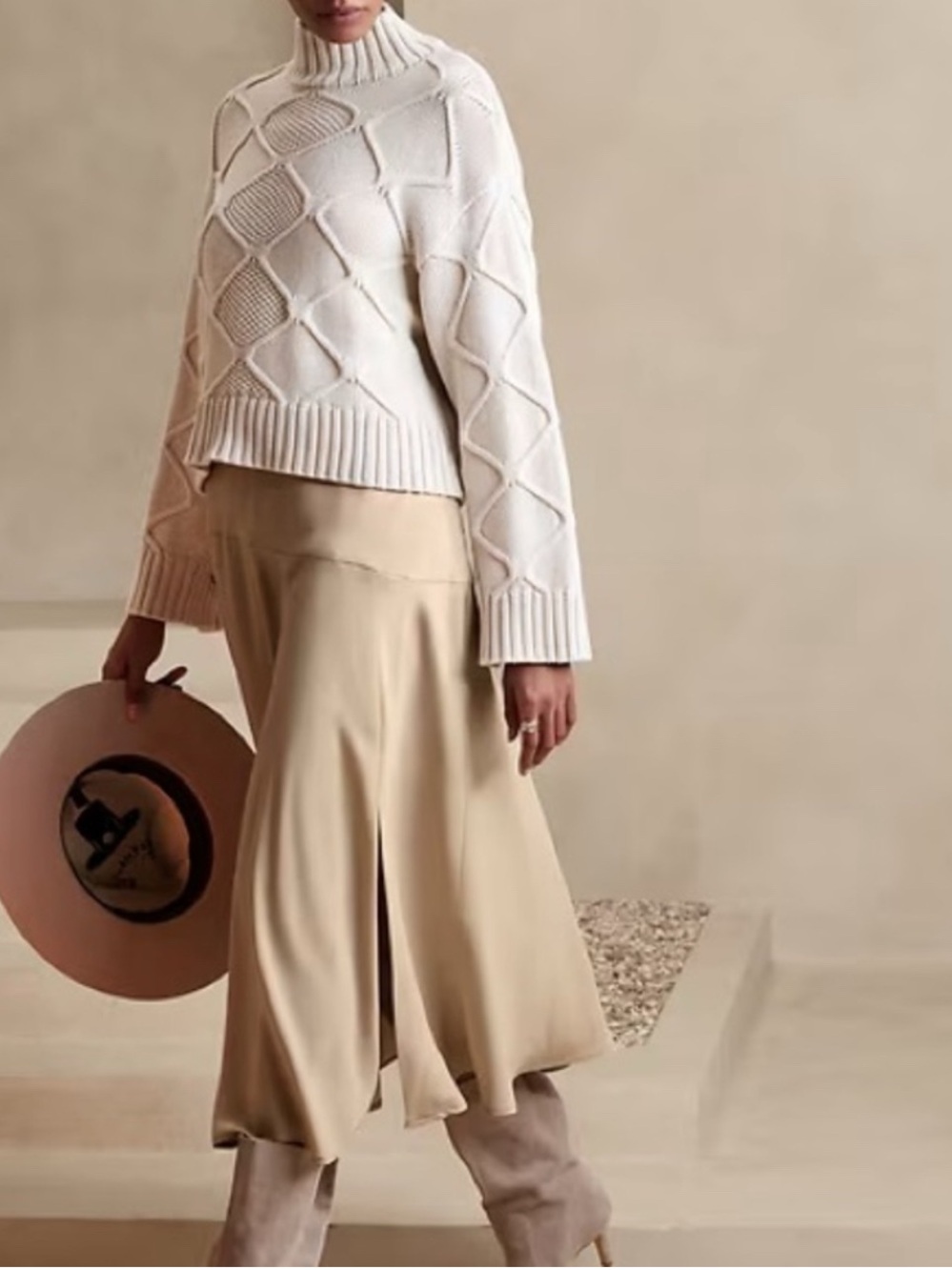 Banana Republic Cream Midi Slip Skirt